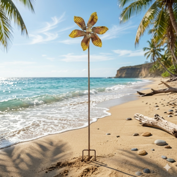 Zeitloses Windrad mit gelb-braunem Rotor ca. 130 cm - Gartendekoration